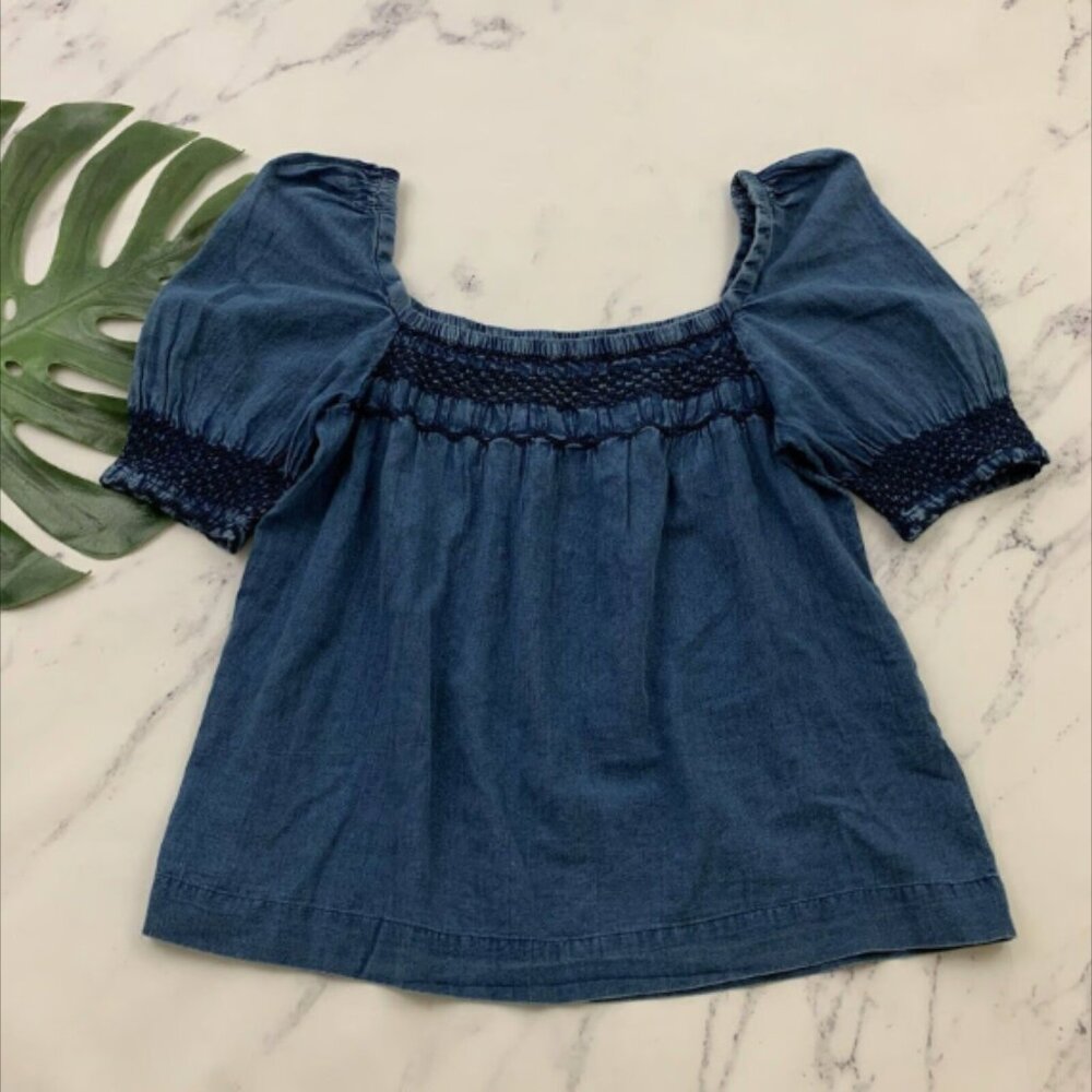 Womens Presley Chambray Top Size M Dark Indigo Blue Embroidered Trim - Picture 4 of 4